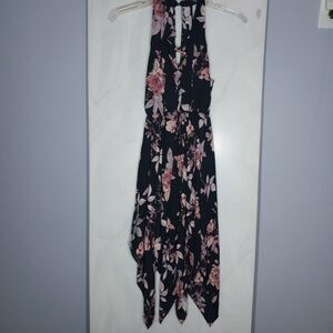 Women's Hankerchief Halter Dress Sz M Flowy Floral Romantic Whimsigoth Boho Chic